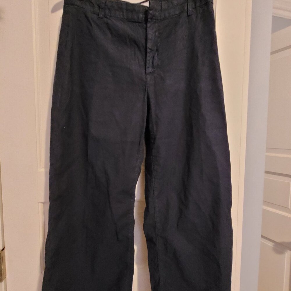Frank & Eileen Wexford Wide Leg Italian Performance Linen Pant Size 10 Navy - Picture 5 of 6